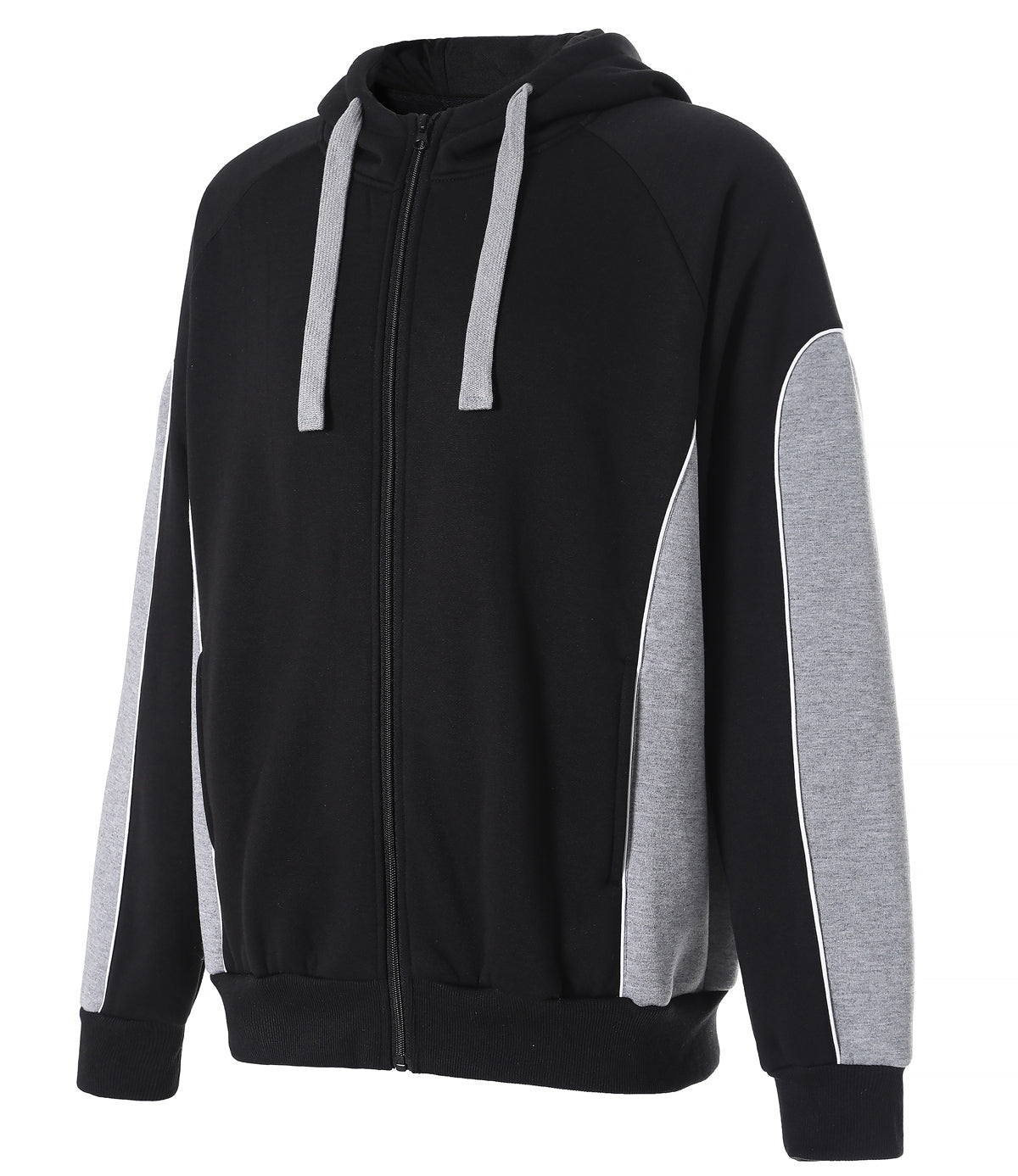 Ladies Panel Full Zip Hoodie Jumper in Black with grey, Contrast Sleeve, side – Big Bee Workwear