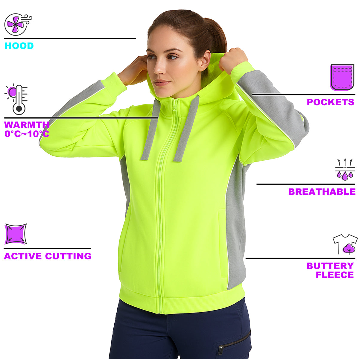 Ladies Panel Hi-Vis Work Hoodie key features – Big Bee Workwear