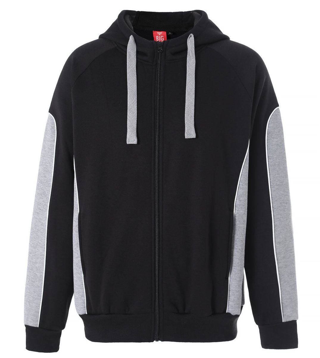 Panel Full Zip Hoodie Jumper in Black with grey, Contrast Sleeve, front – Big Bee Workwear