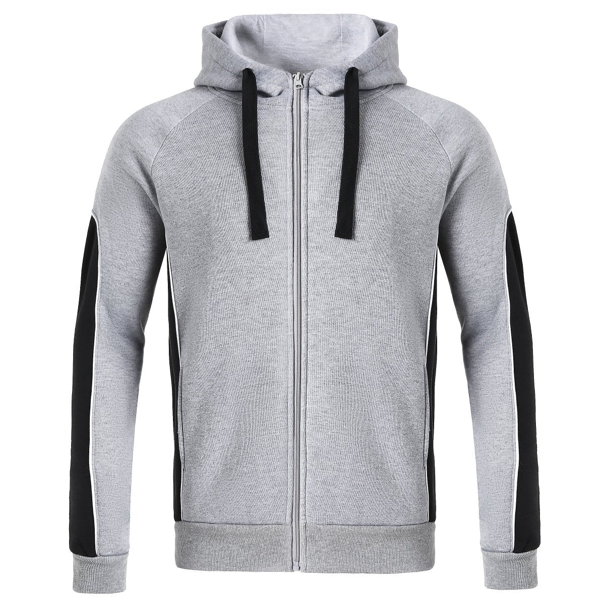 Panel Full Zip Hoodie Jumper in grey black, Contrast Sleeve, front – Big Bee Workwear
