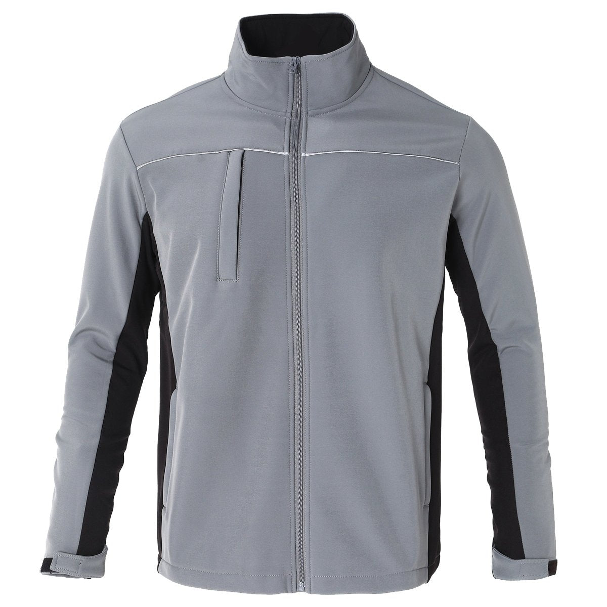 panel softshell jacket in grey black, front – Big Bee Workwear