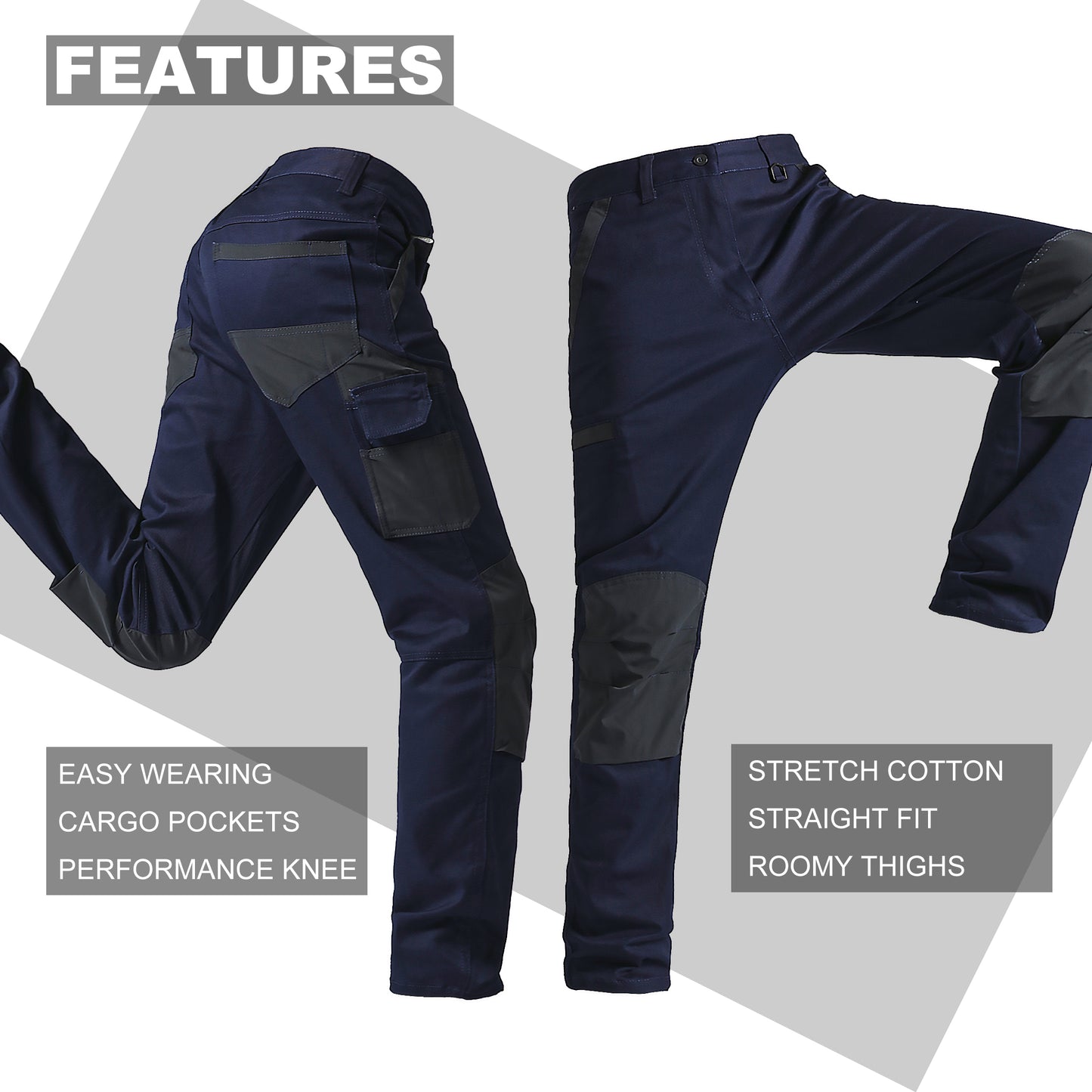 Big Bee STREET Work Pants – Stretch Cotton Cargo with Knee Pocket, Multiple Colours