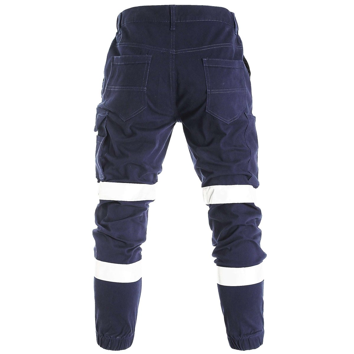 elite reflective work pants in navy reflective tape, back – Big Bee Workwear