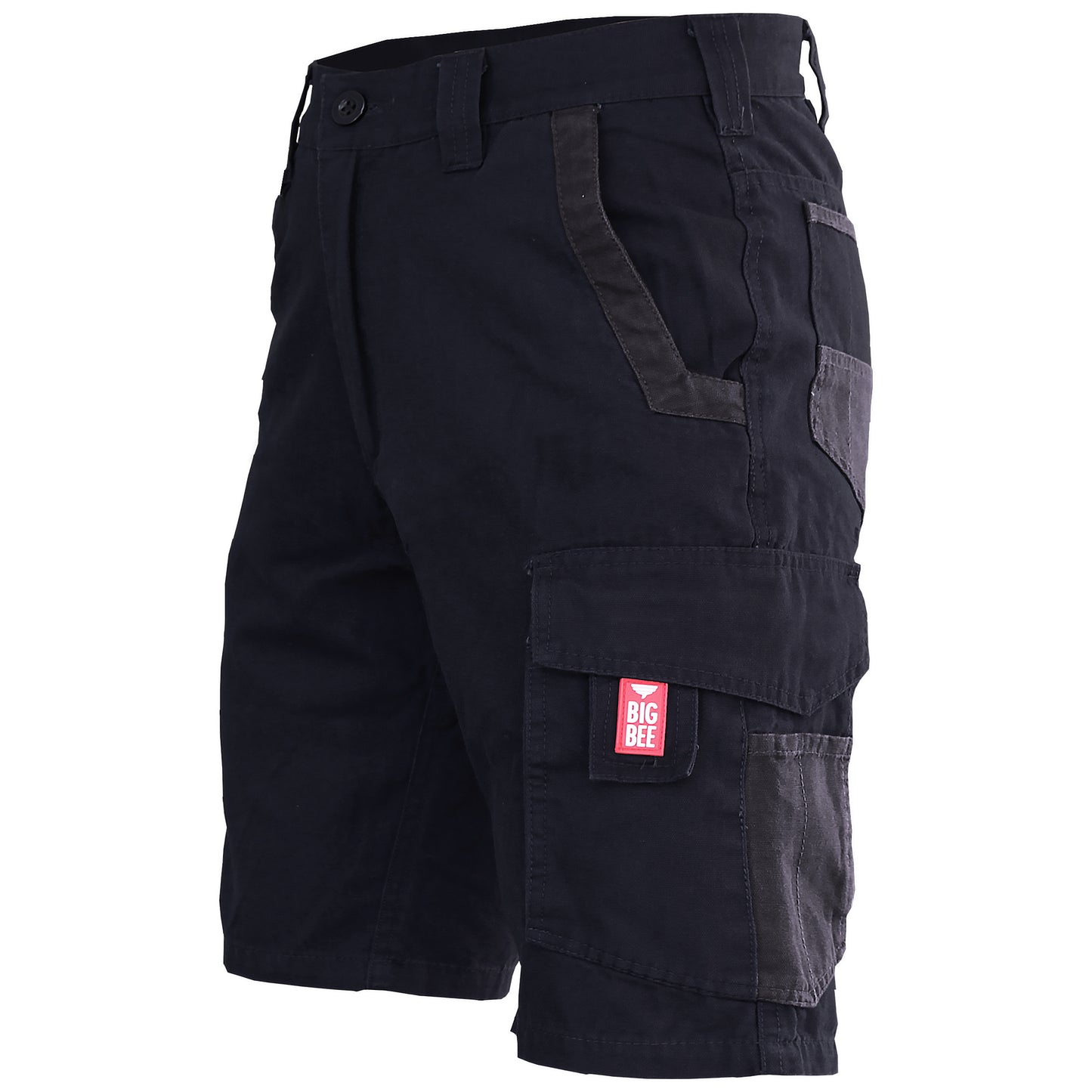 elite work shorts in Black with grey, front – Big Bee Workwear