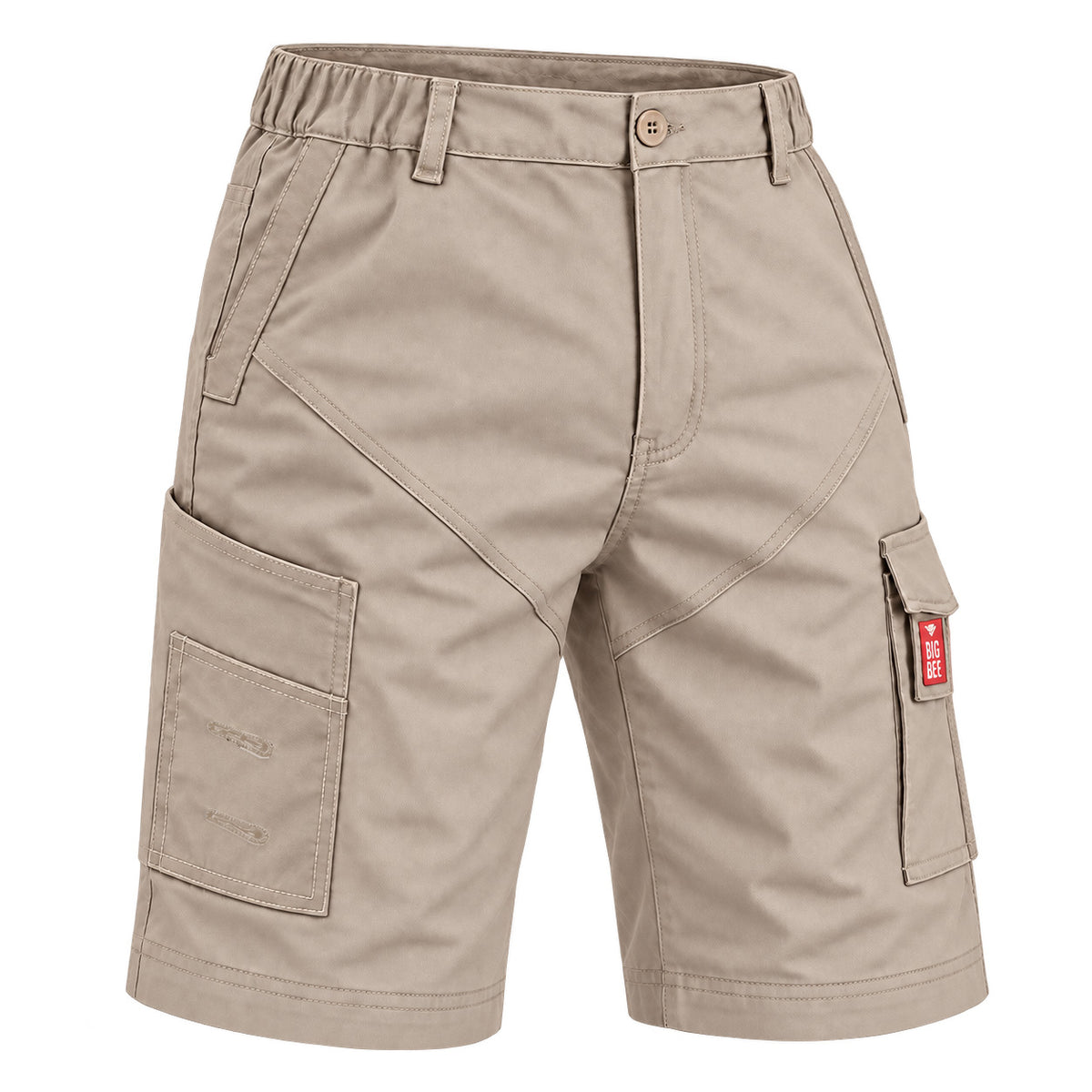 elite work shorts in khaki, side – Big Bee Workwear