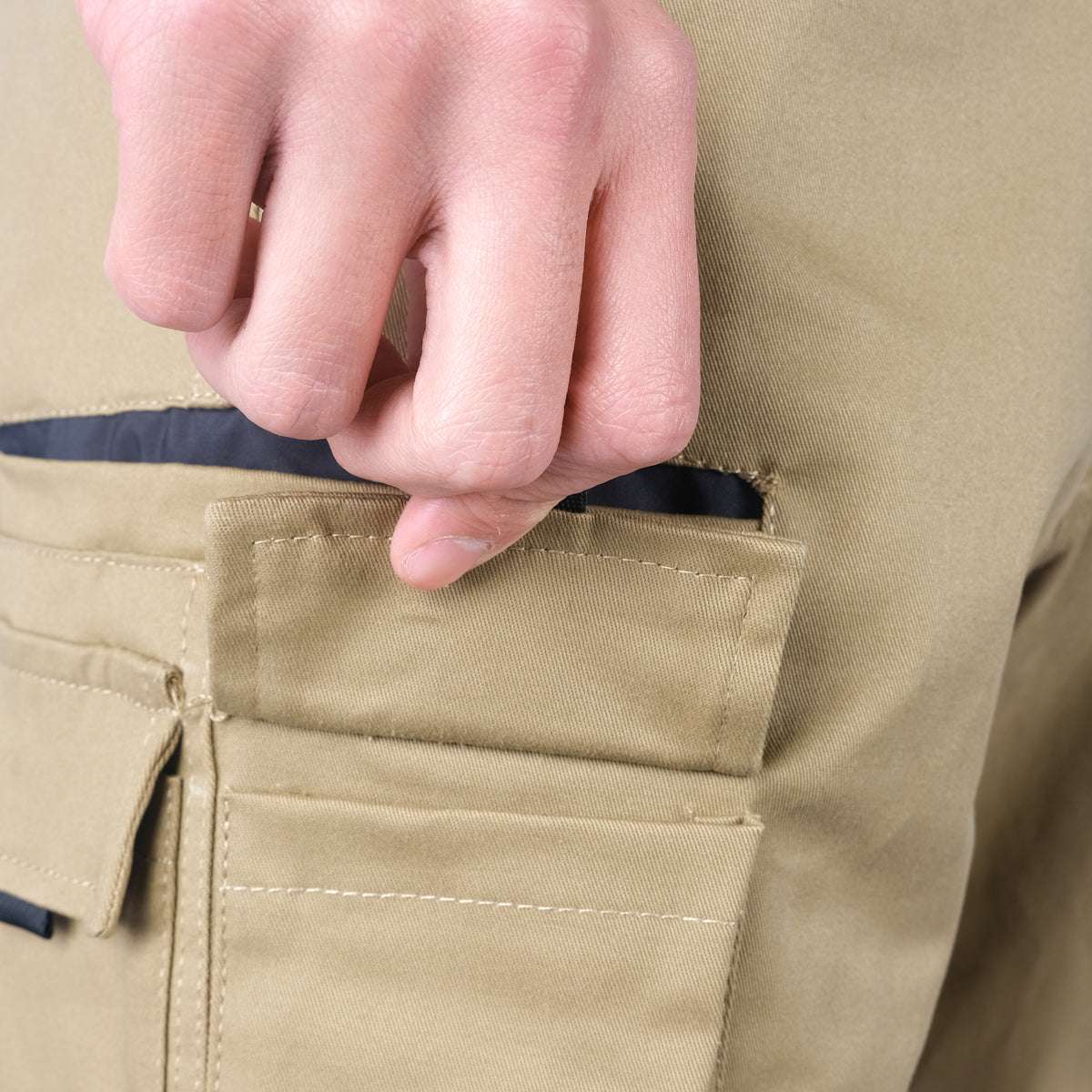 warp work shorts pocket detail close-up – Big Bee Workwear