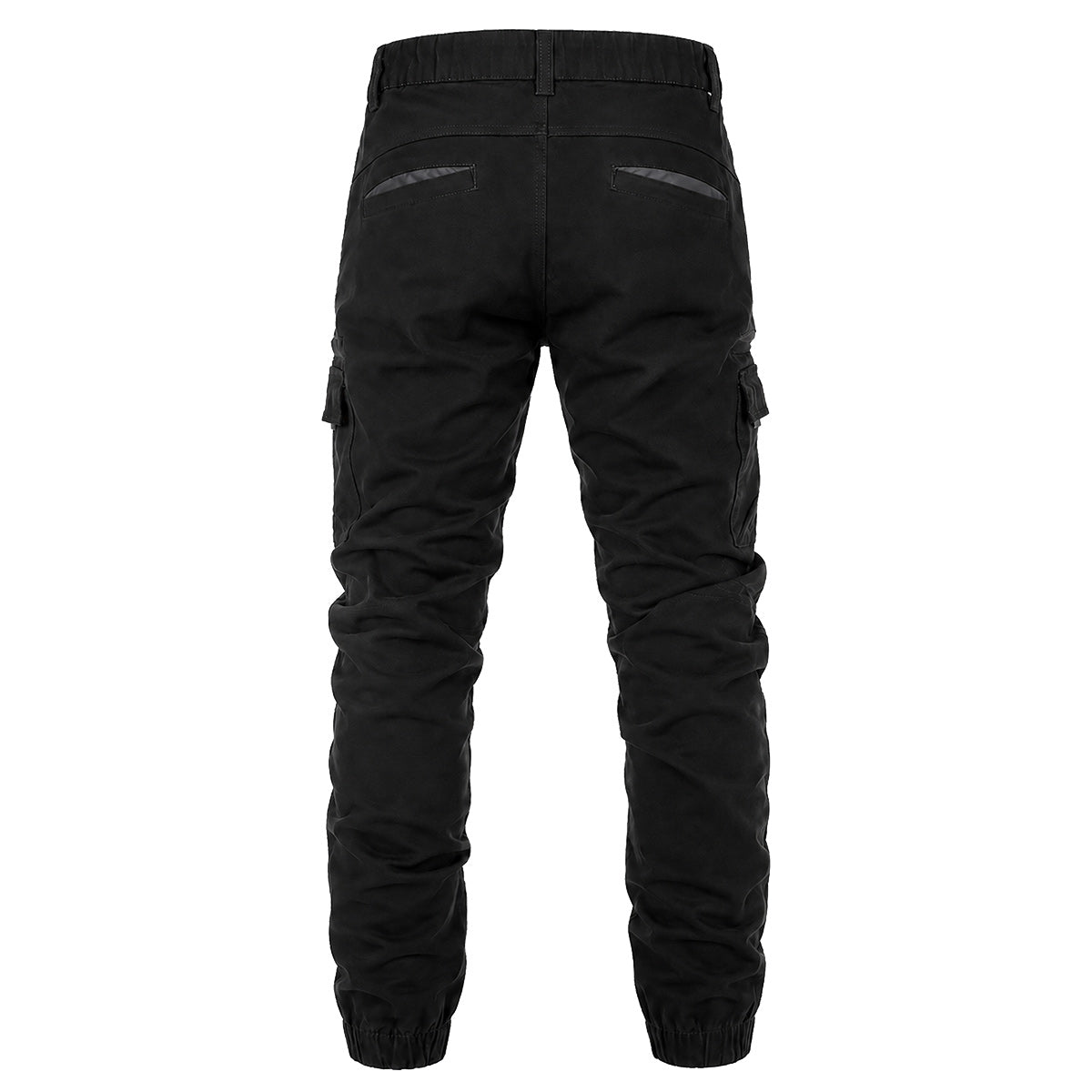 Big Bee Men’s WARP Cargo Pants – Cuffed Stretch Cotton Work Trousers in black, back view