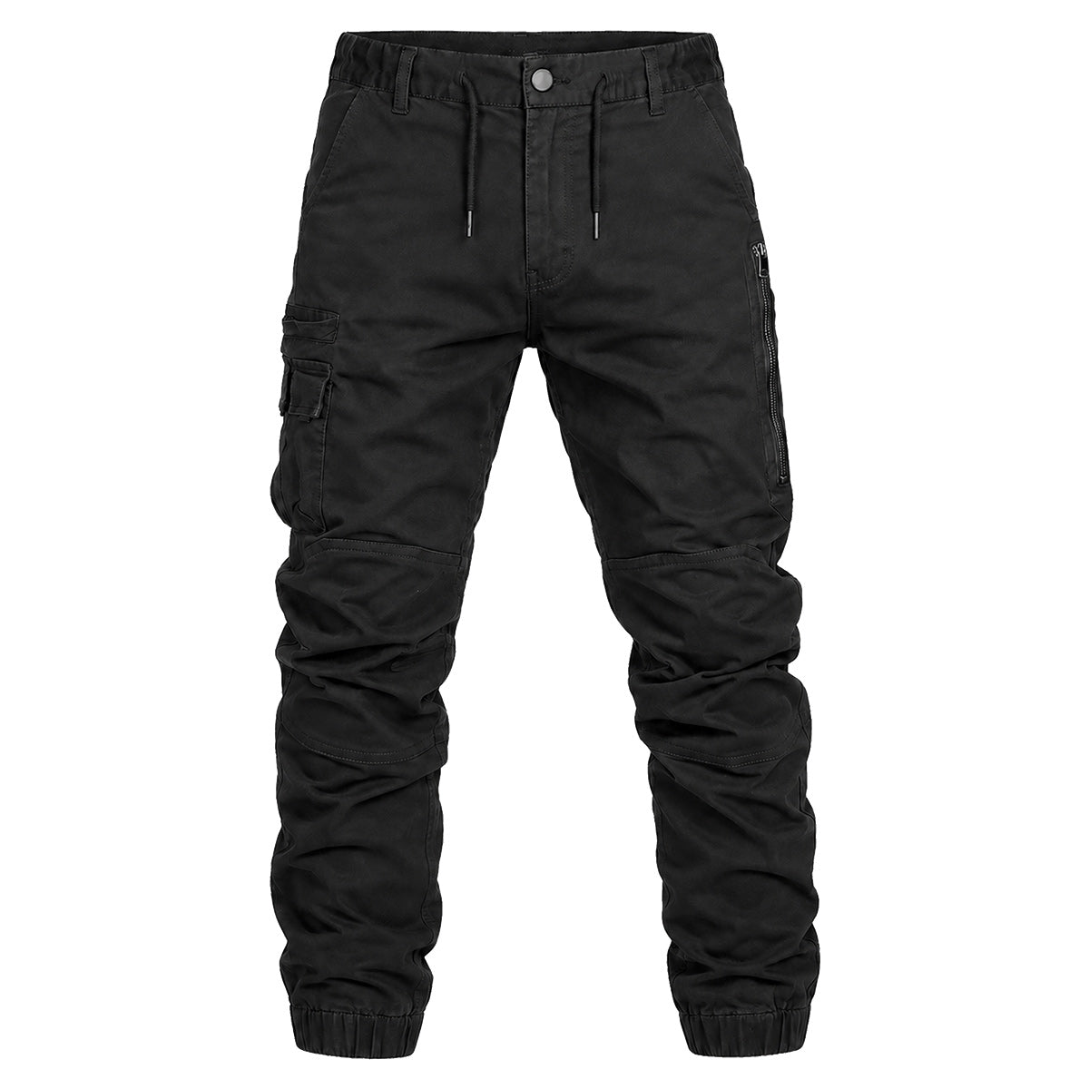 Big Bee Men’s WARP Cargo Pants – Cuffed Stretch Cotton Work Trousers in black, front view
