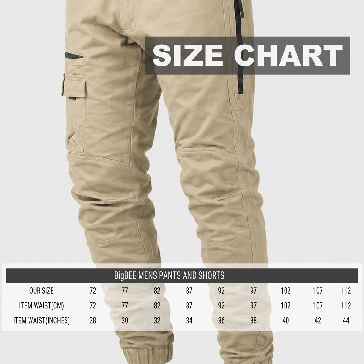 Big Bee Men’s WARP Cargo Pants – Cuffed Stretch Cotton Work Trousers design details