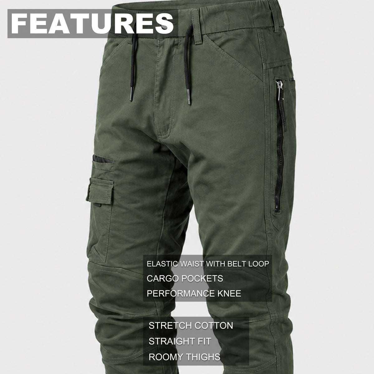 Big Bee Men’s WARP Cargo Pants – Cuffed Stretch Cotton Work Trousers feature overview