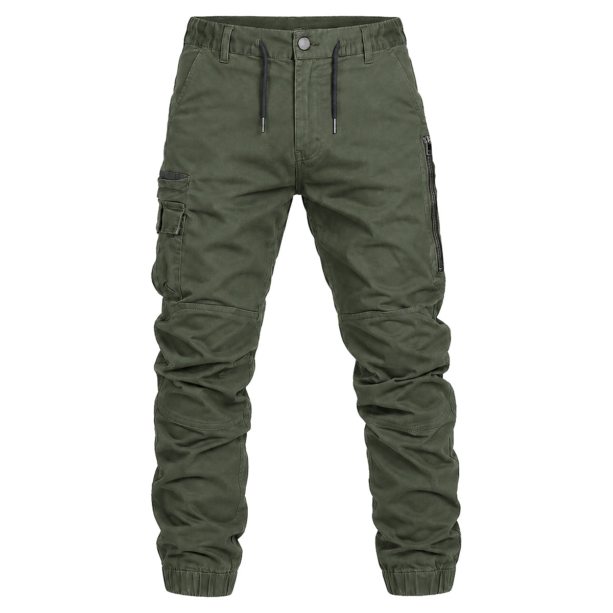 Big Bee Men’s WARP Cargo Pants – Cuffed Stretch Cotton Work Trousers in green, front view