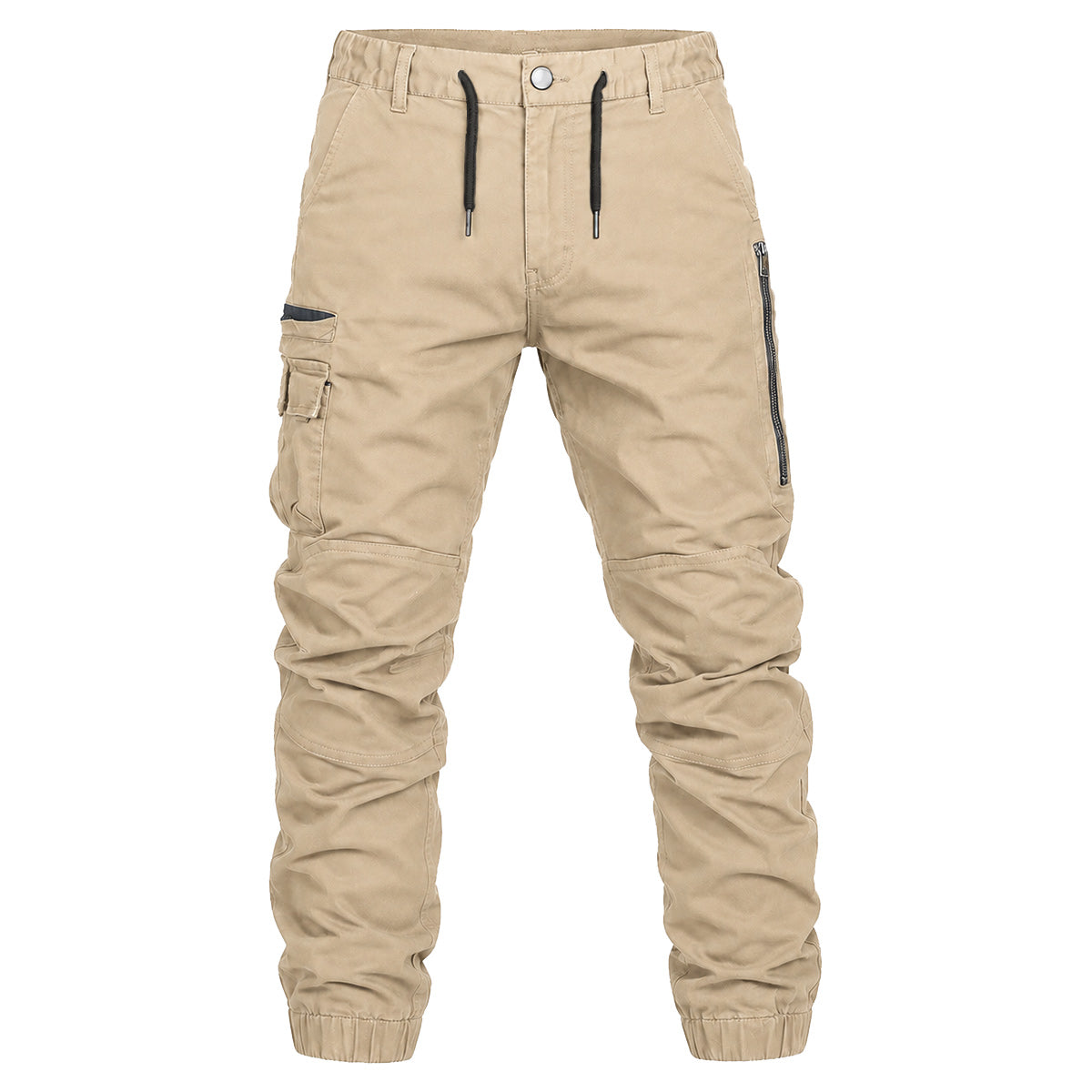 Big Bee Men’s WARP Cargo Pants – Cuffed Stretch Cotton Work Trousers in khaki, front view