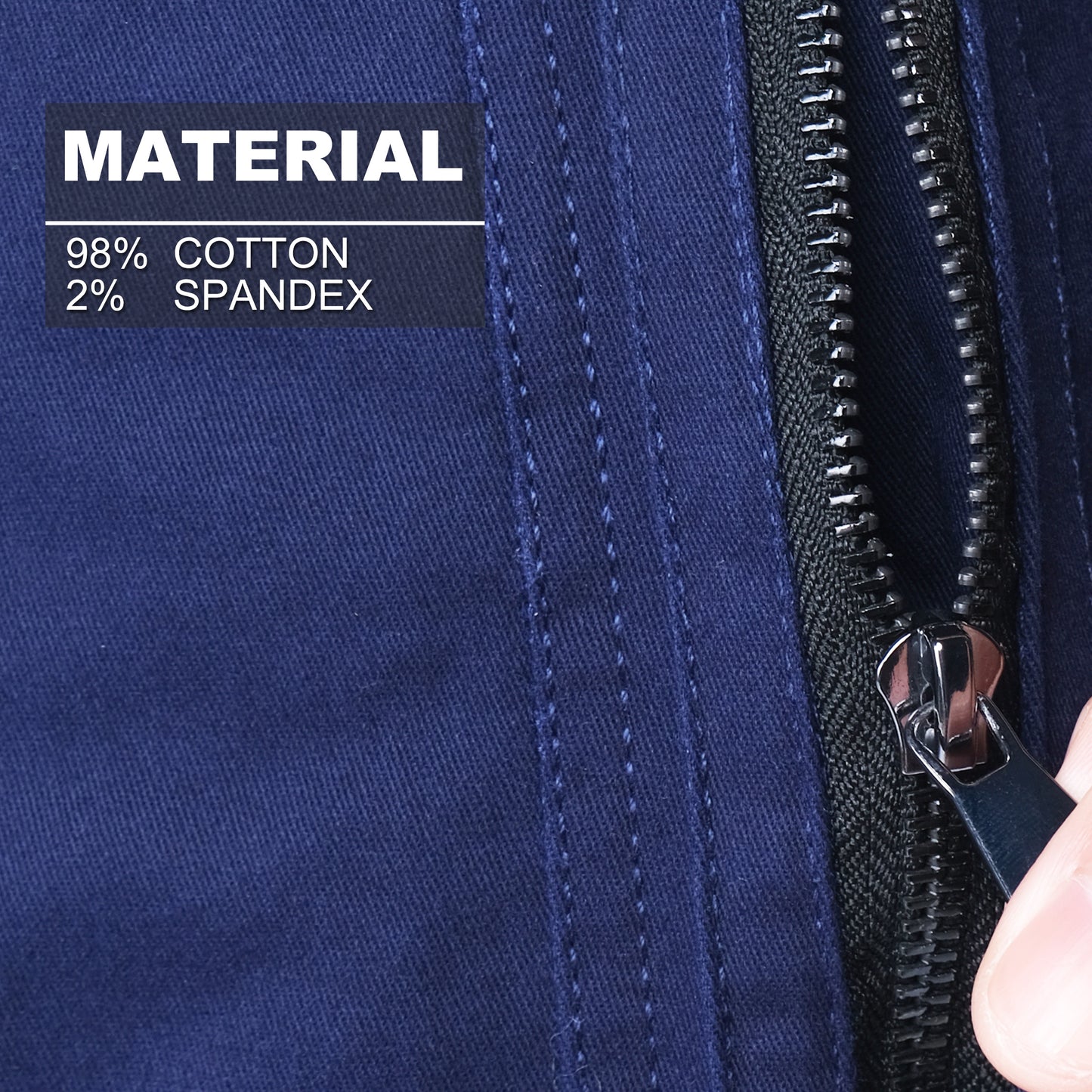 warp work shorts fabric close-up with info – Big Bee Workwear