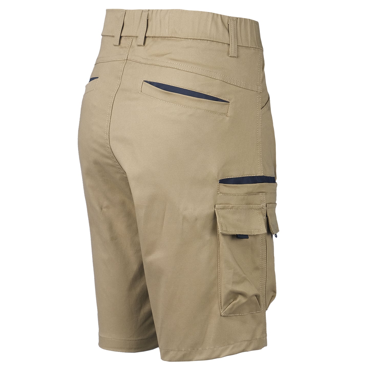 warp work shorts in khaki, back angle – Big Bee Workwear