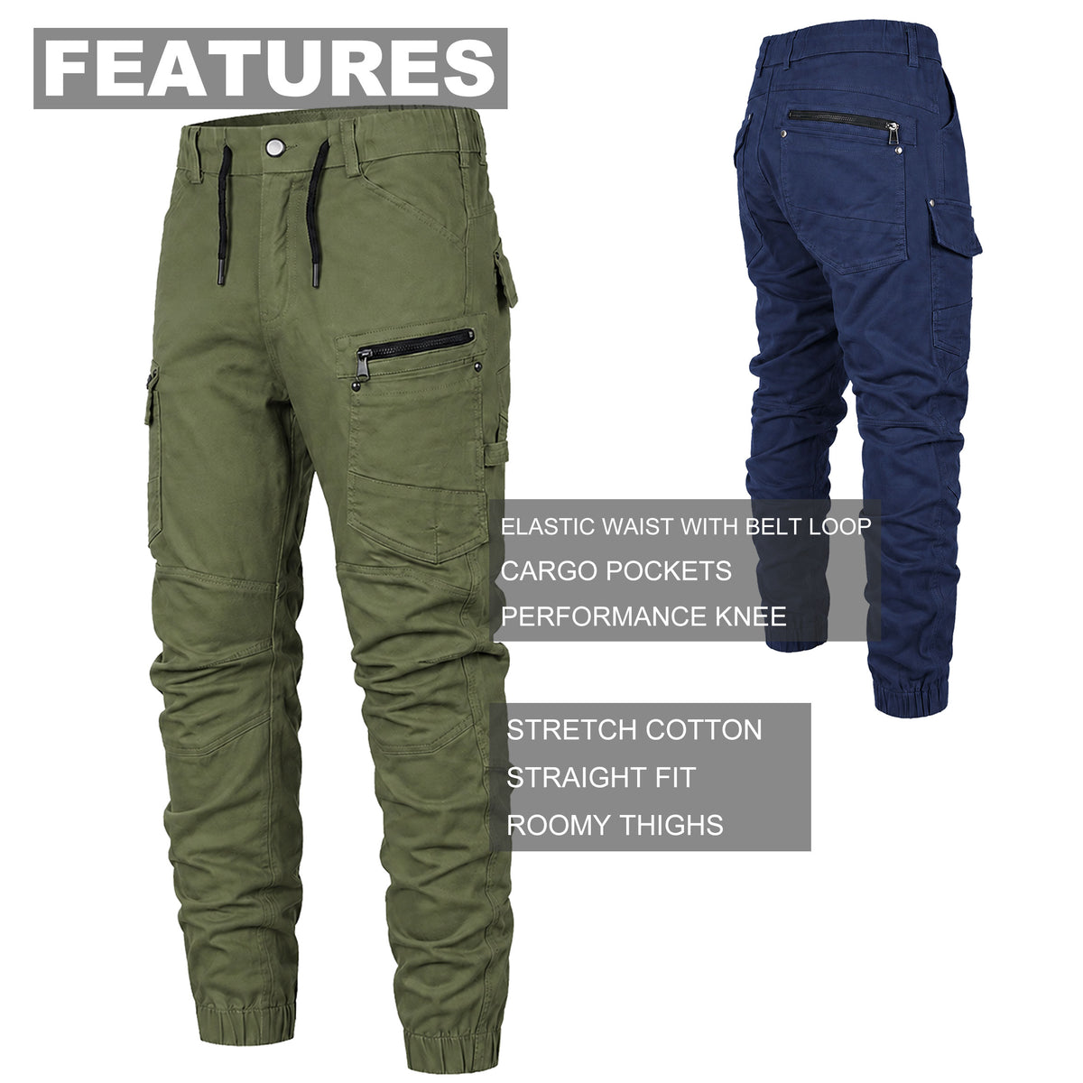 Big Bee Mens Utility Cargo Pants – Ankle Cuffed Stretch Cotton Drill feature overview