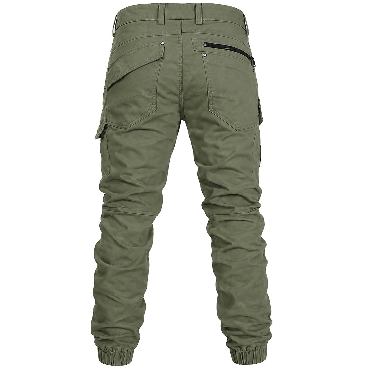 Big Bee Mens Utility Cargo Pants – Ankle Cuffed Stretch Cotton Drill in green, back view