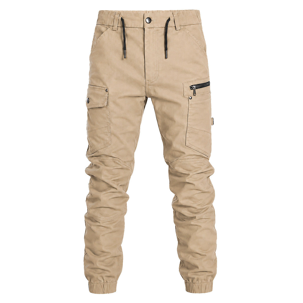 Big Bee Mens Utility Cargo Pants – Ankle Cuffed Stretch Cotton Drill in khaki, front view