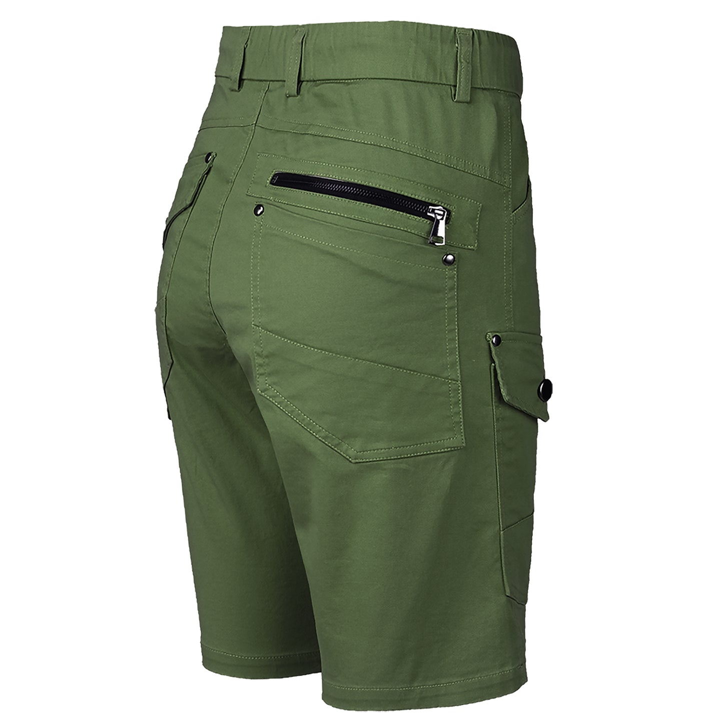utility work shorts in green, back – Big Bee Workwear