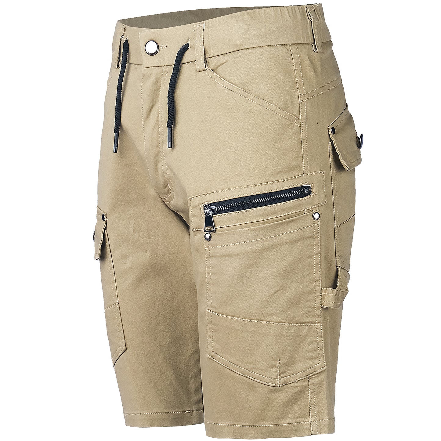 utility work shorts in khaki, front – Big Bee Workwear