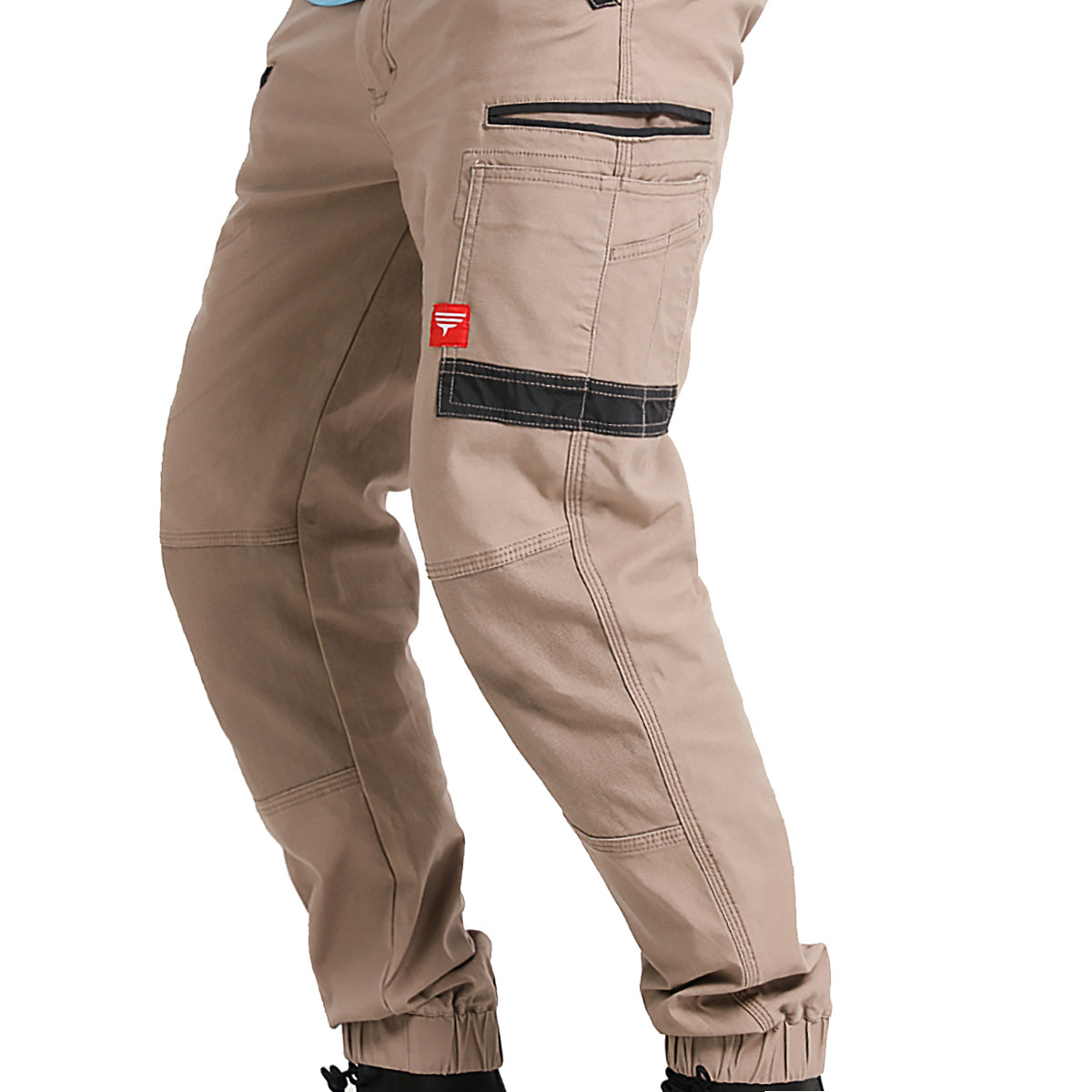 brumby work pants in khaki, model side – Big Bee Workwear