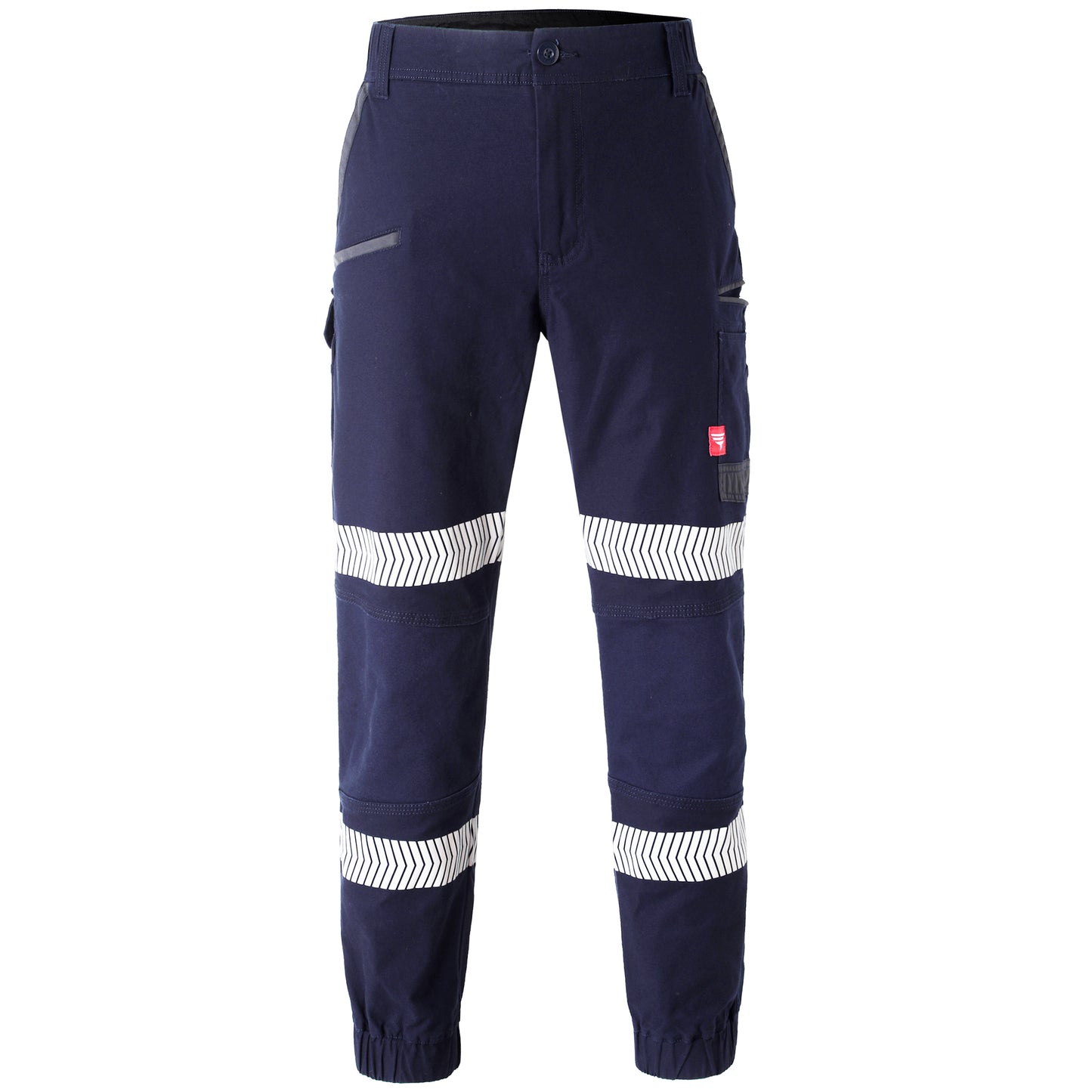 brumby work pants in navy reflective tape, front – Big Bee Workwear