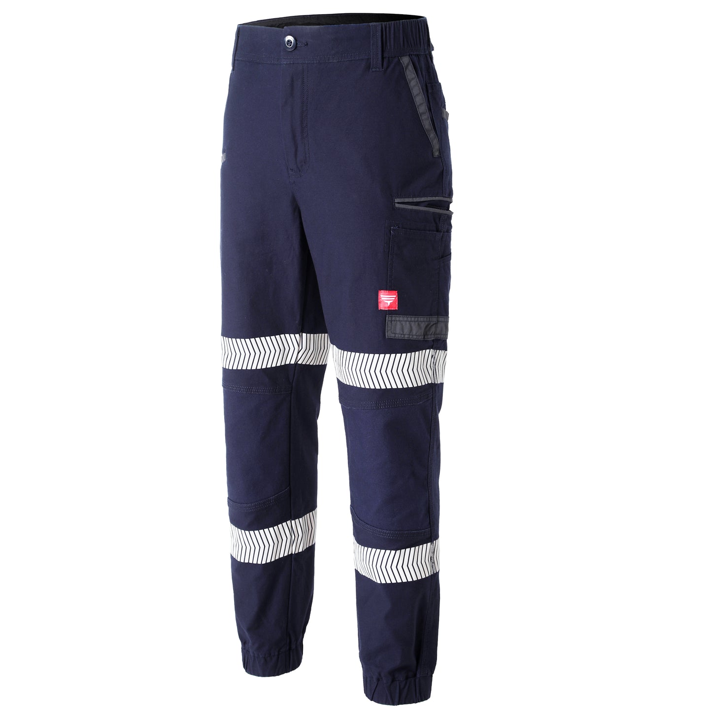 brumby work pants in navy reflective tape, side – Big Bee Workwear