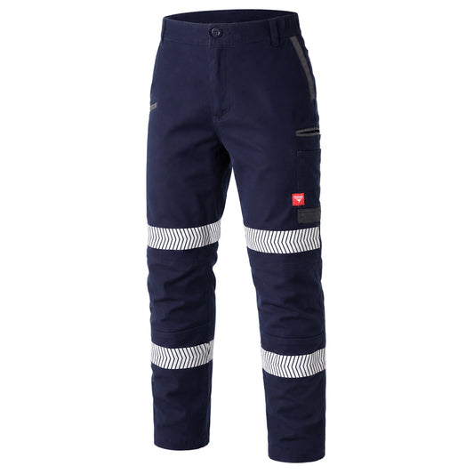 brumby work pants in navy reflective tape, side – Big Bee Workwear
