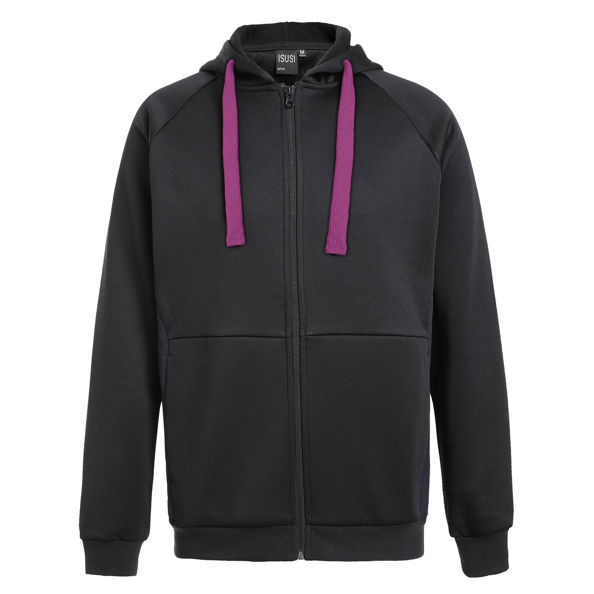 ladies wonder zip hoodie in Black with pink magenta, front – Big Bee Workwear