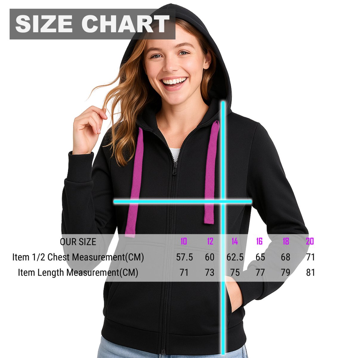 ladies wonder zip hoodie size chart – Big Bee Workwear