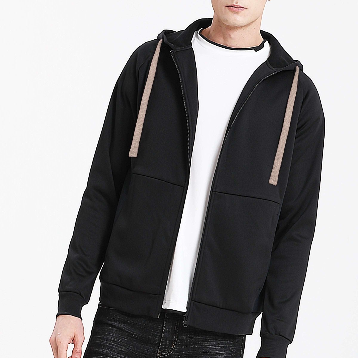 wonder zip hoodie in Black with gold champagne, model front – Big Bee Workwear