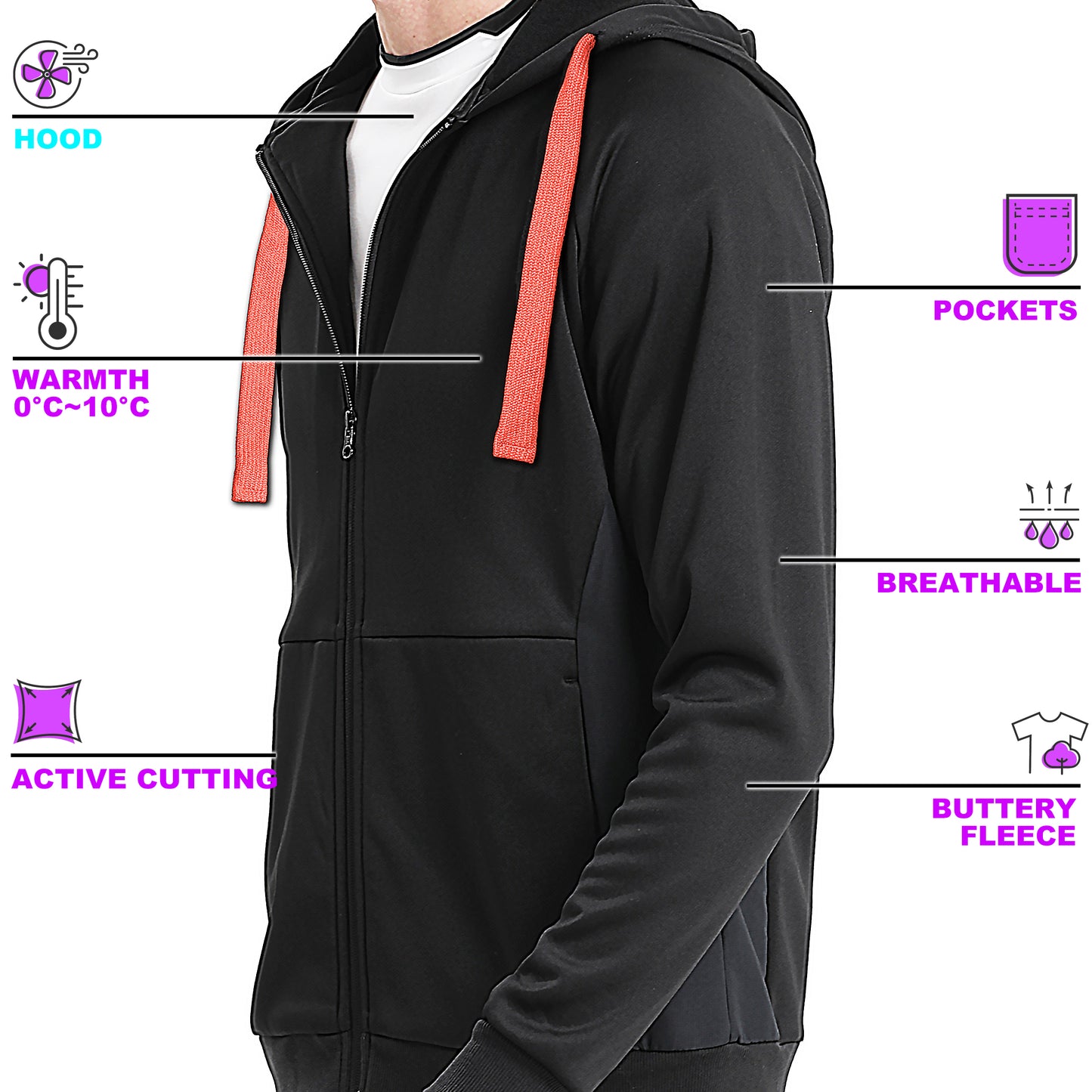 ISUSI Contrast Hoodie Jumper – Full Zip Fleece, 13 Colours