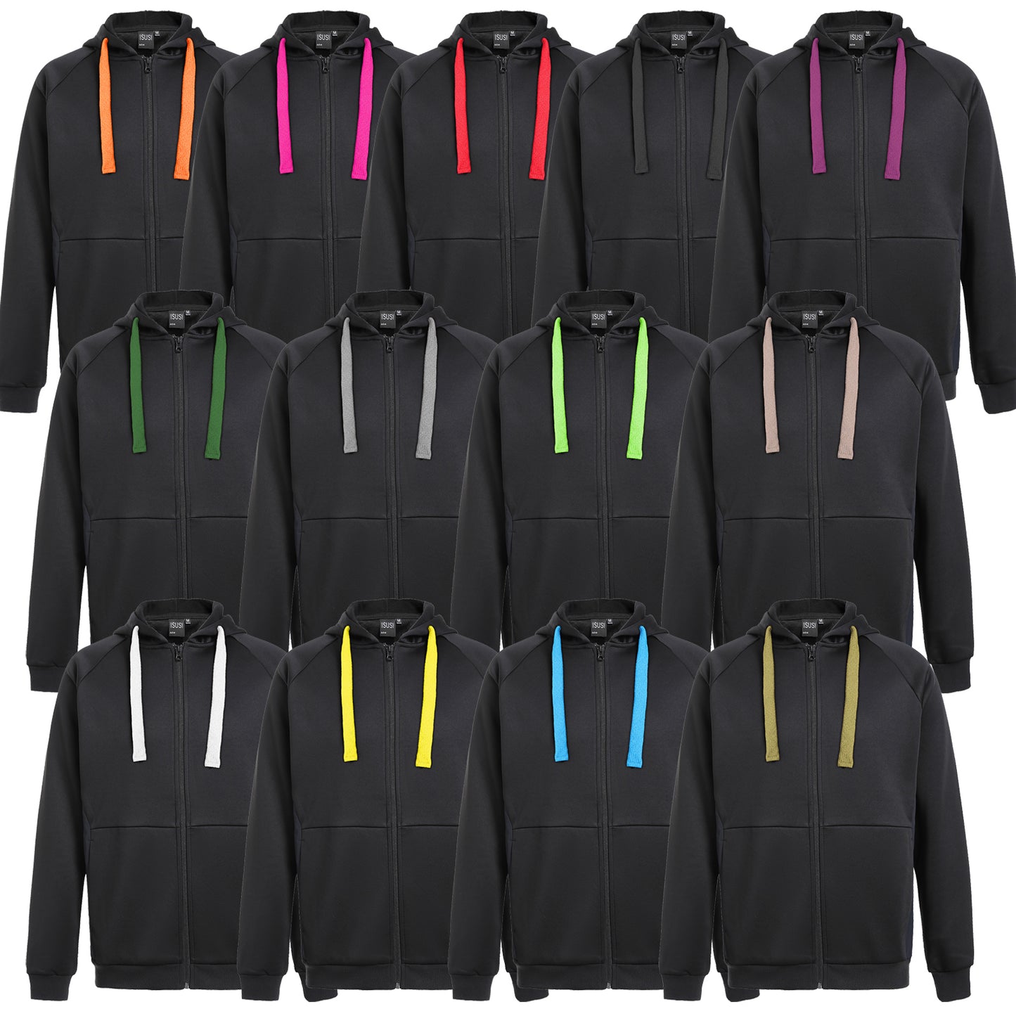 ISUSI Contrast Hoodie Jumper – Full Zip Fleece, 13 Colours