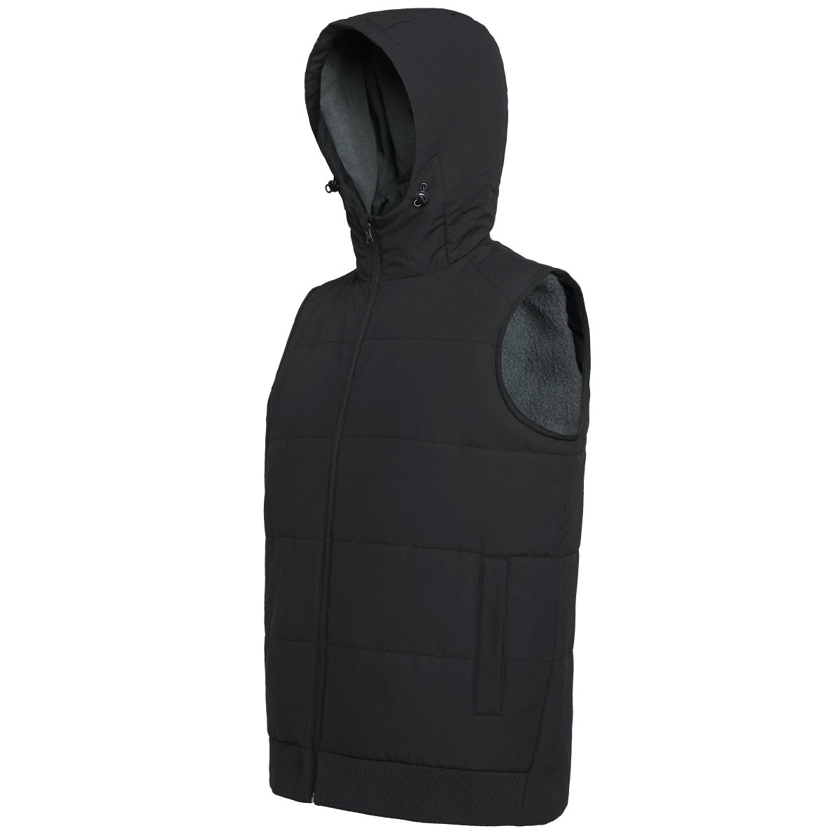 essential puffer vest in black, side – ISUSI