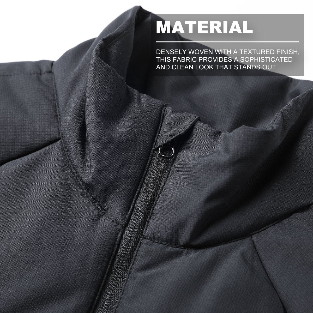 elite puffer vest fabric close-up with info – ISUSI