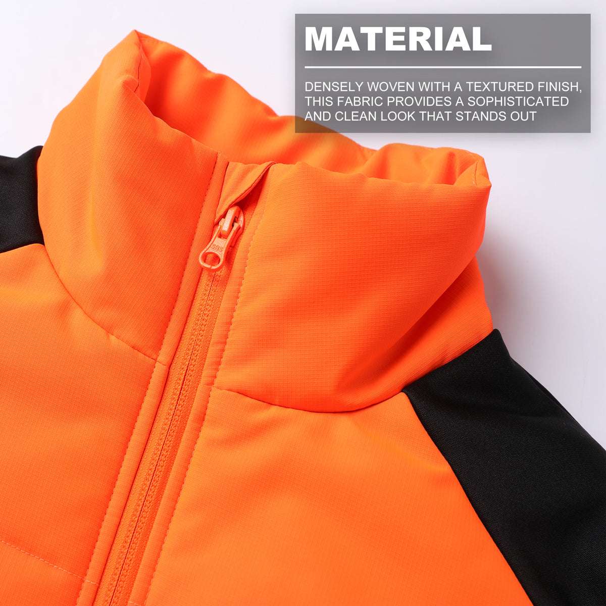 ladies strike puffer vest fabric close-up with info – ISUSI