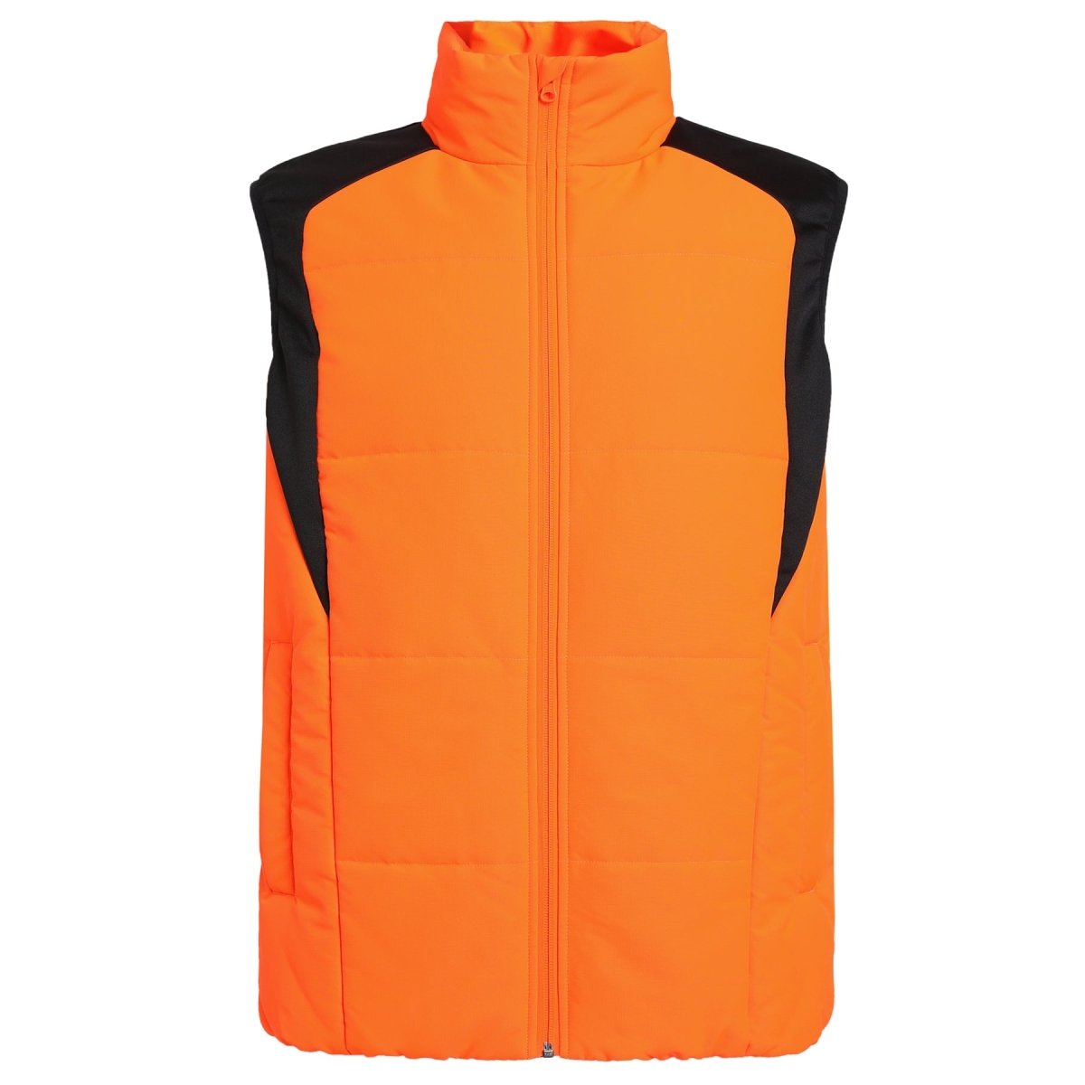 ladies strike puffer vest in orange, front – ISUSI