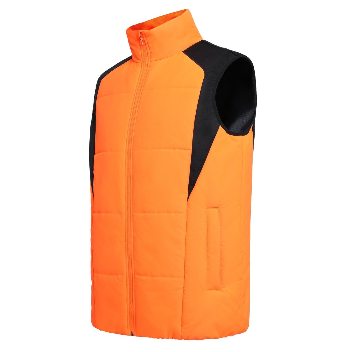 ladies strike puffer vest in orange, side – ISUSI