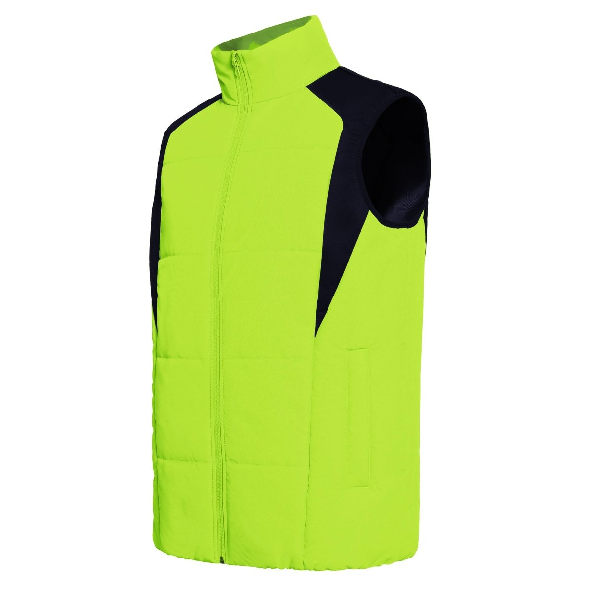 ladies strike puffer vest in yellow, side – ISUSI