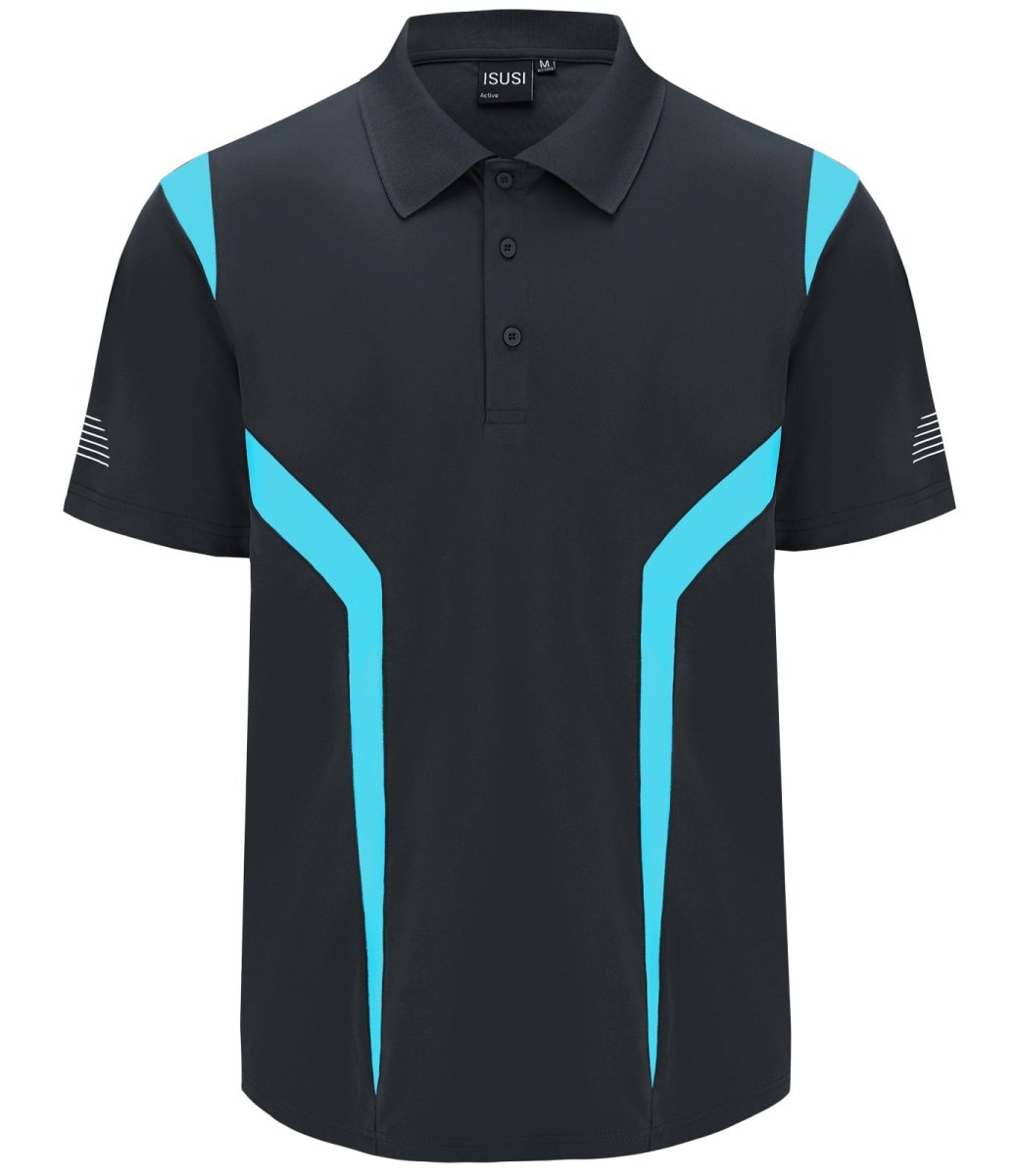 summit polo shirt in Black with Aqua Blue, front – Big Bee Workwear