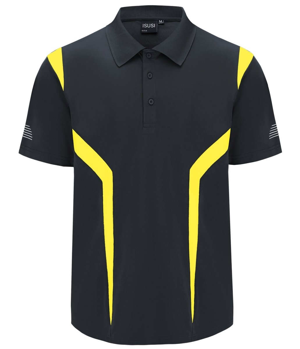 summit polo shirt in Black with yellow gold, front – Big Bee Workwear
