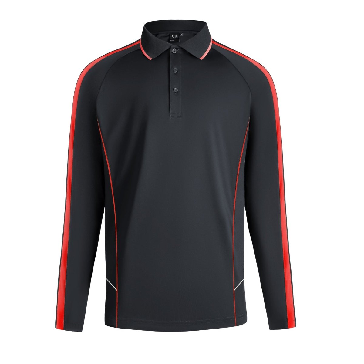 flow polo shirt in Black with red, front – Big Bee Workwear