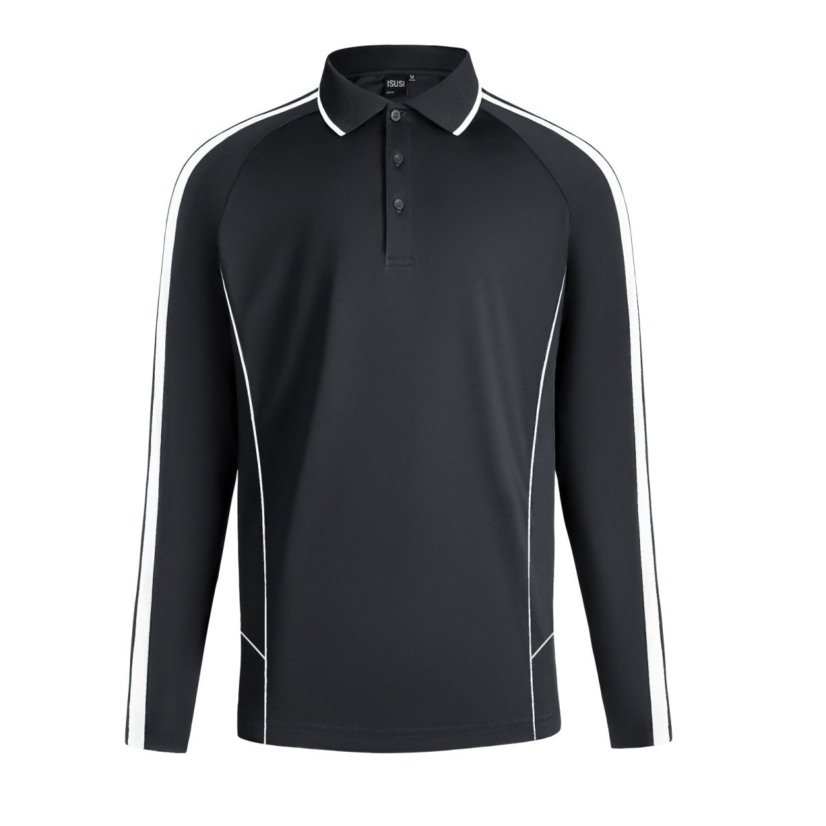 flow polo shirt in Black with white, front – Big Bee Workwear