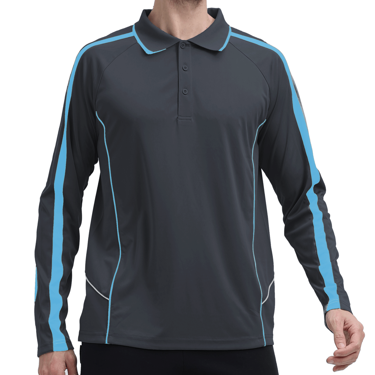 flow polo shirt in grey blue aqua, model front – Big Bee Workwear