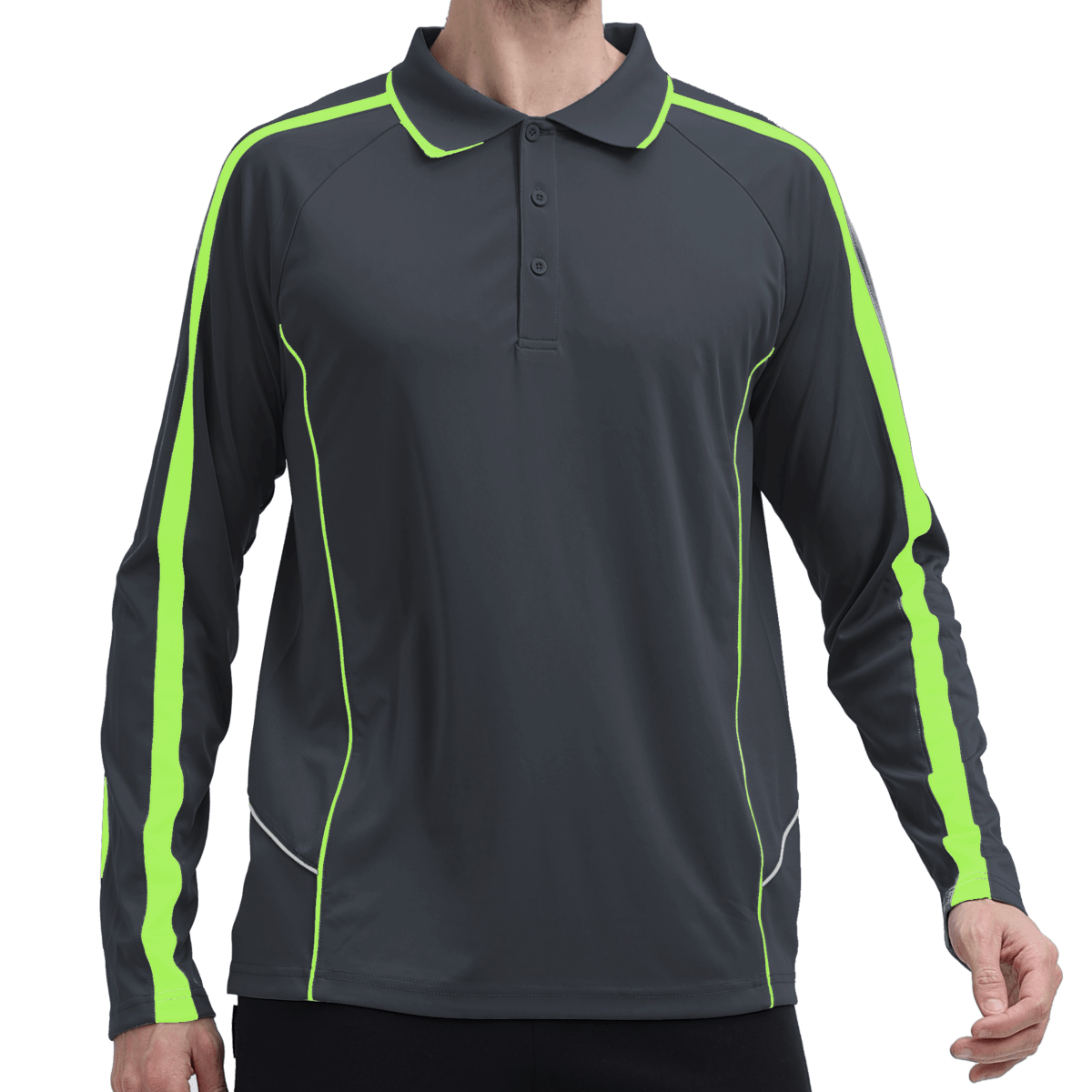 flow polo shirt in grey green lime, model front – Big Bee Workwear