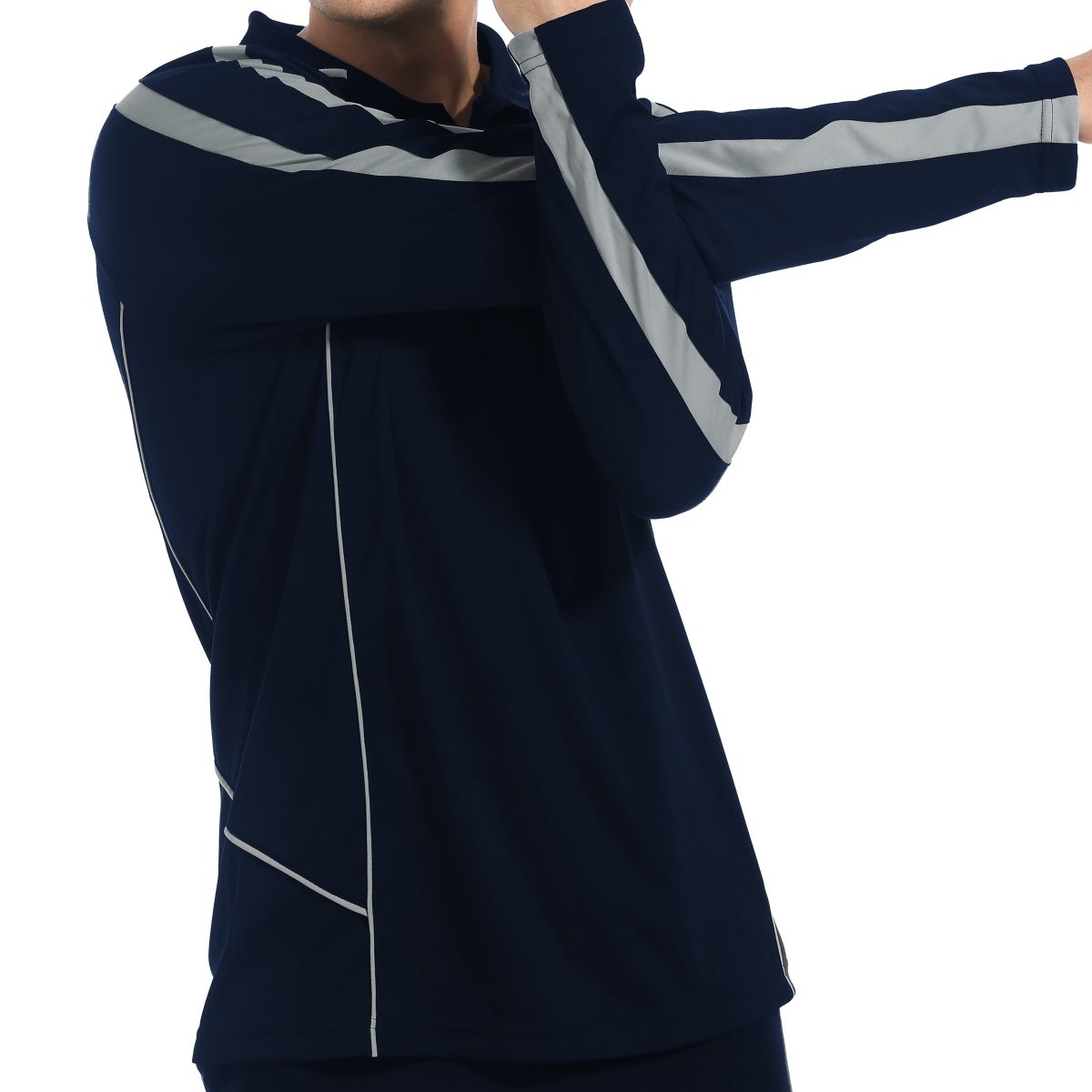 flow polo shirt in navy grey, model posed – Big Bee Workwear