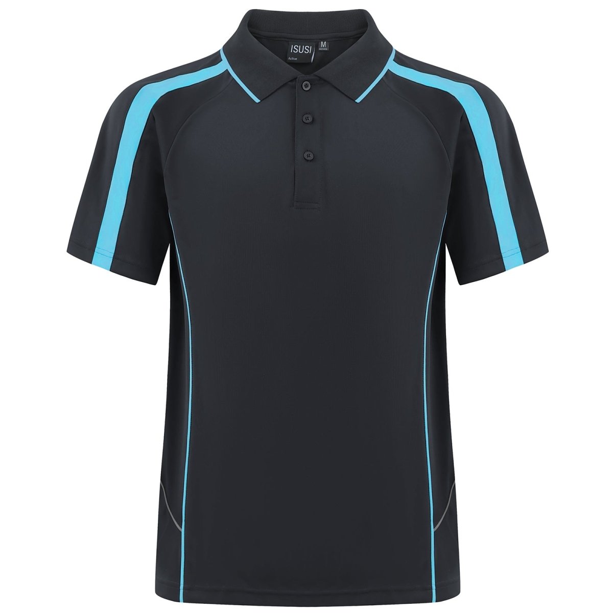 flow polo shirt in Black with Aqua Blue, front – Big Bee Workwear