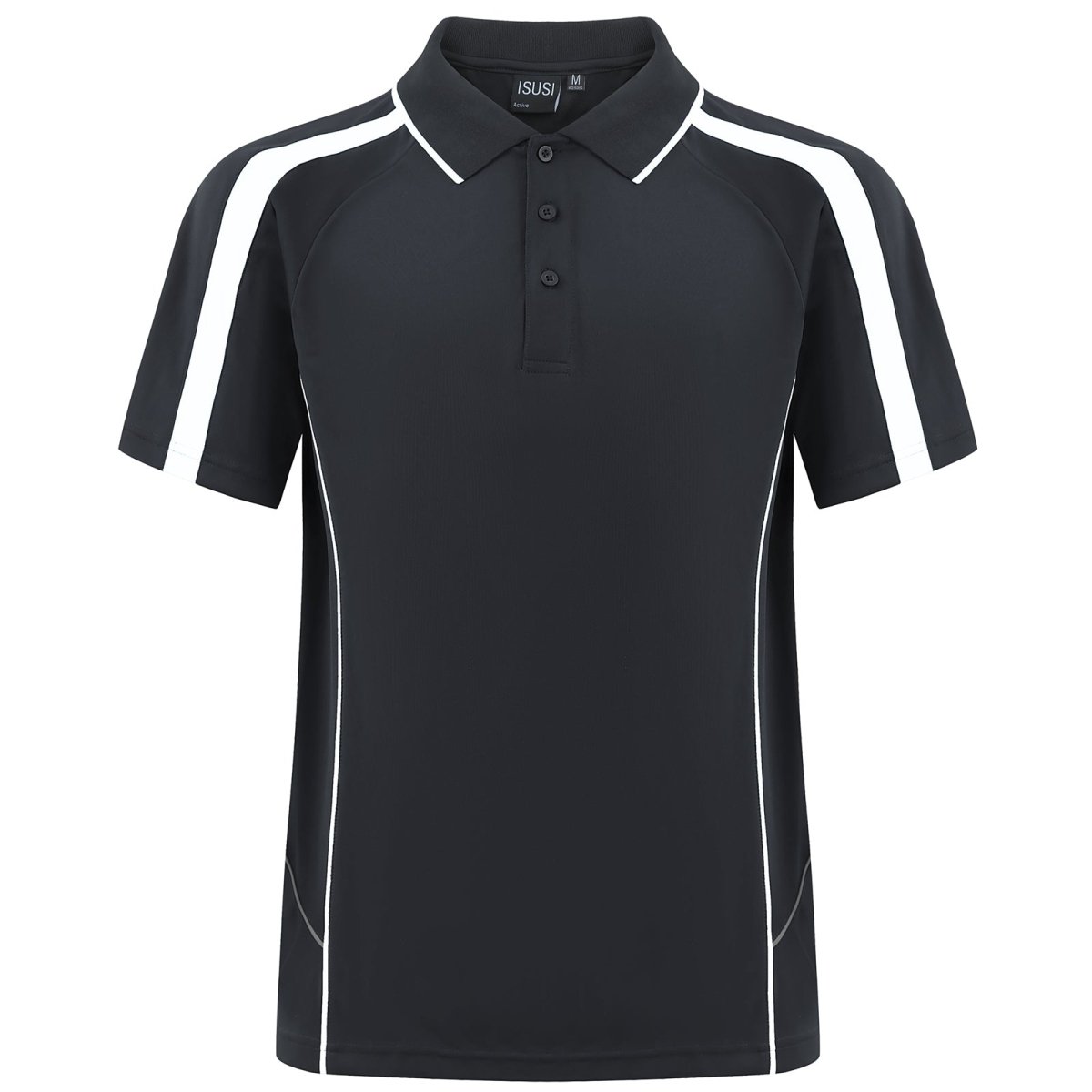 flow polo shirt in Black with white, front – Big Bee Workwear