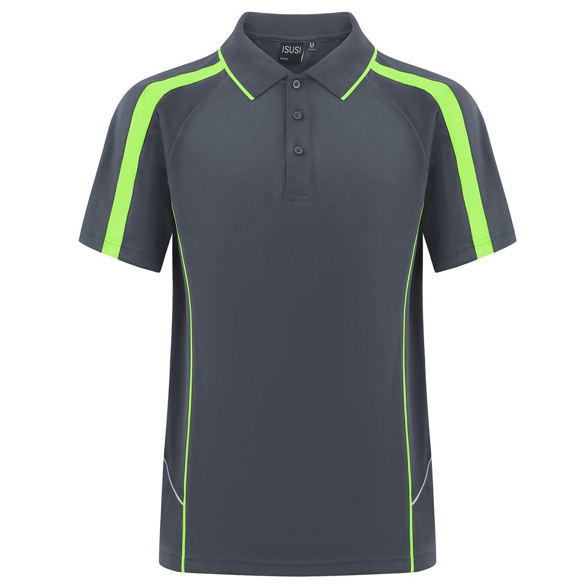 flow polo shirt in grey green lime, front – Big Bee Workwear