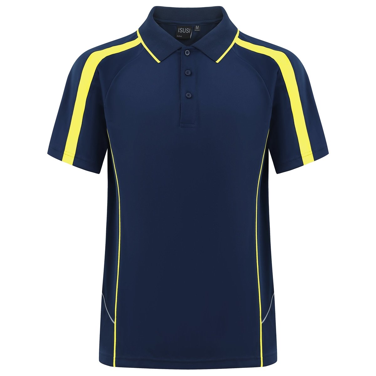 flow polo shirt in navy yellow gold, front – Big Bee Workwear