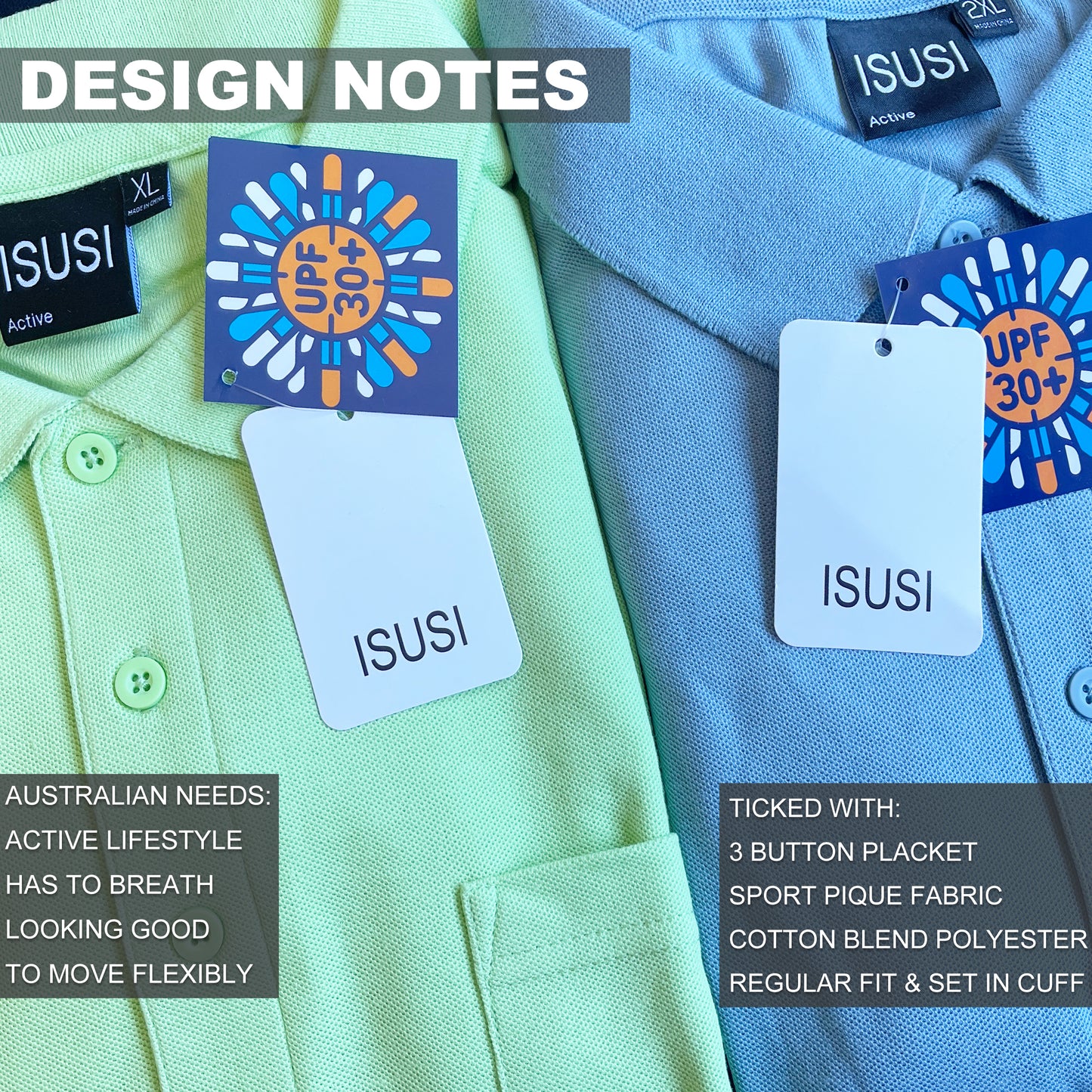 ISUSI Everyday Men’s Polo Shirt – Cotton Blend with Pocket, UPF 30+, Multiple Colours